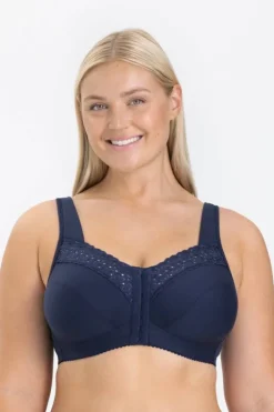 Miss Mary Bra|Non-Wired Bras|Broderie Anglaise front-closure bra Darkblue