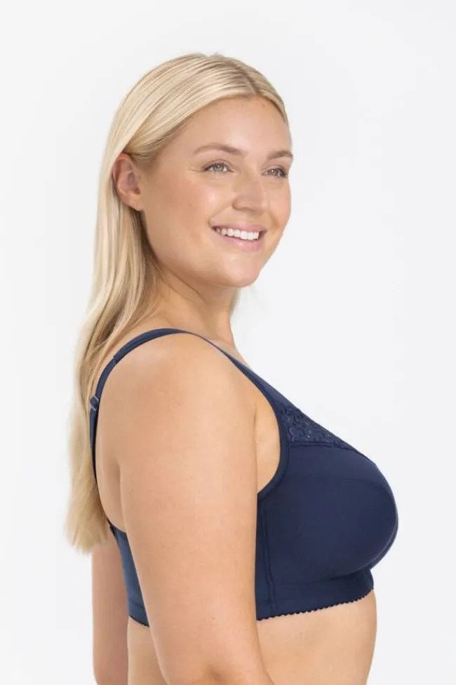Miss Mary Bra|Non-Wired Bras|Broderie Anglaise front-closure bra Darkblue