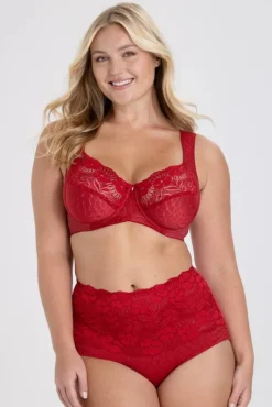 Miss Mary Bra|Underwired Bras|Jacquard & Lace bra Red